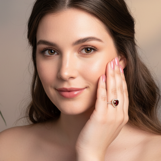 Garnet Heart Halo Ring