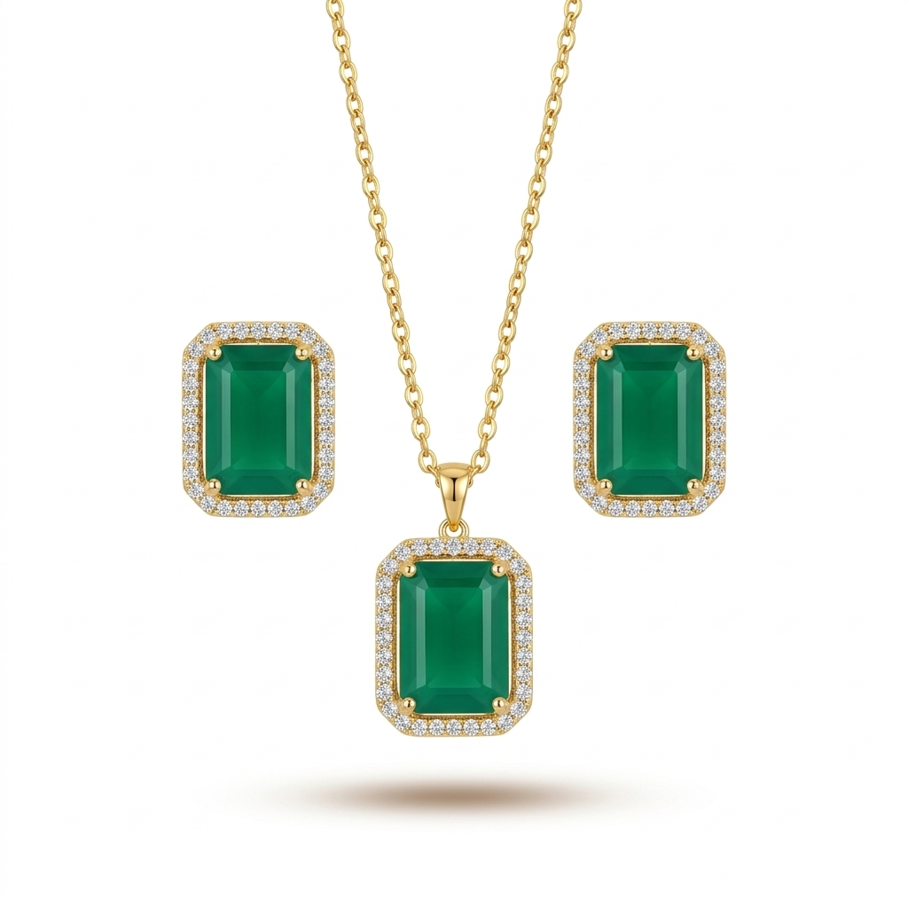 Gemstone Halo Pendant Set