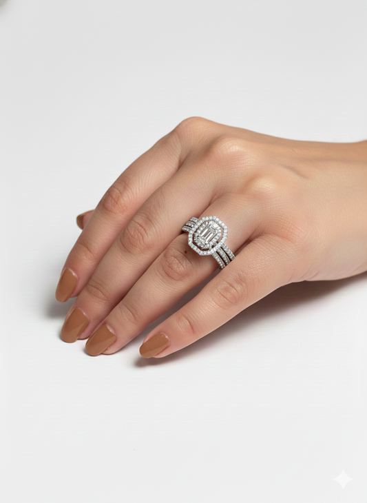 Double Halo Emerald  ring