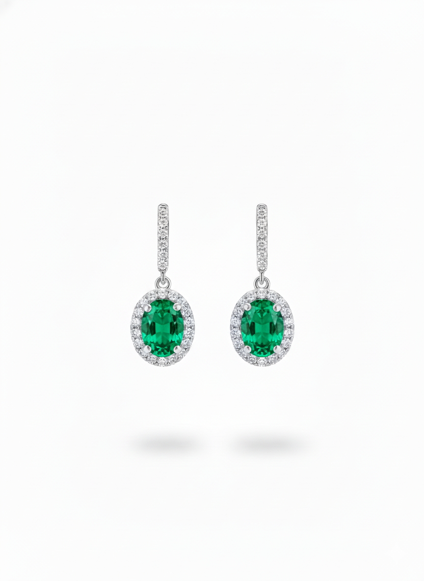Oval Halo Drop Earrings
