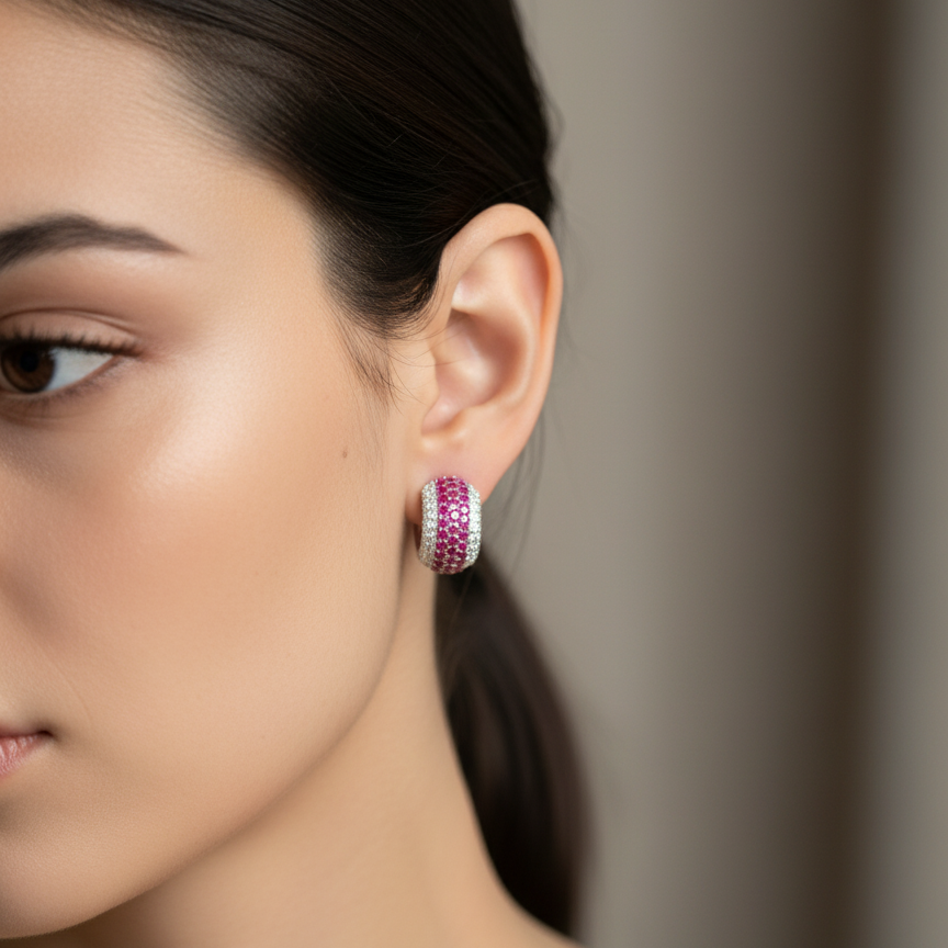 Ruby Studded Hoops
