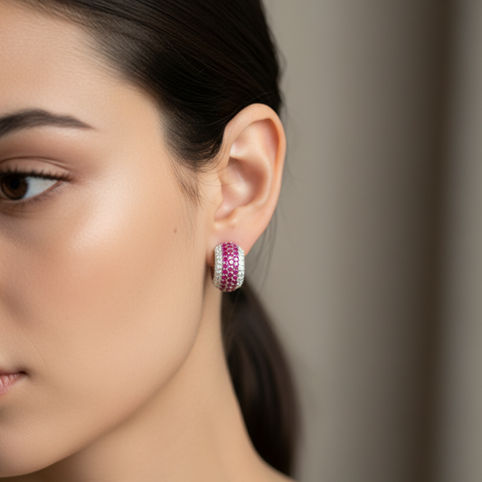 Ruby Studded Hoops