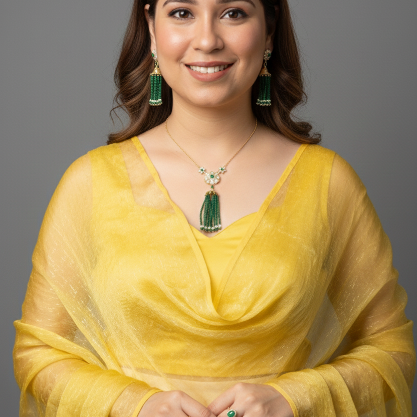 Luxurious Emerald Pendant Set