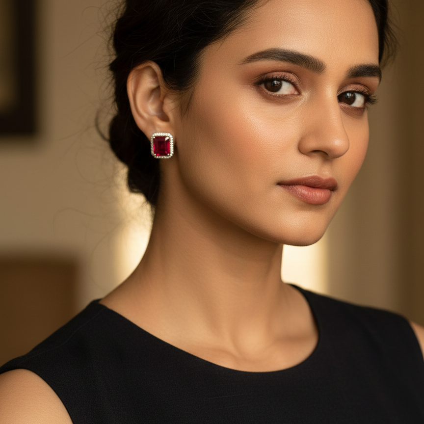 Halo Ruby Earrings