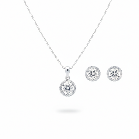 Solitaire Halo Pendant Set