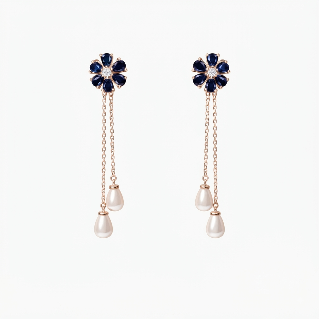Detachable Blue Pearl Earrings