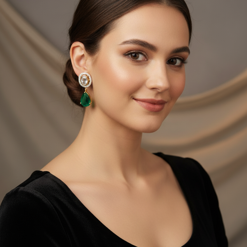 Polki Emerald Earrings with Doublet