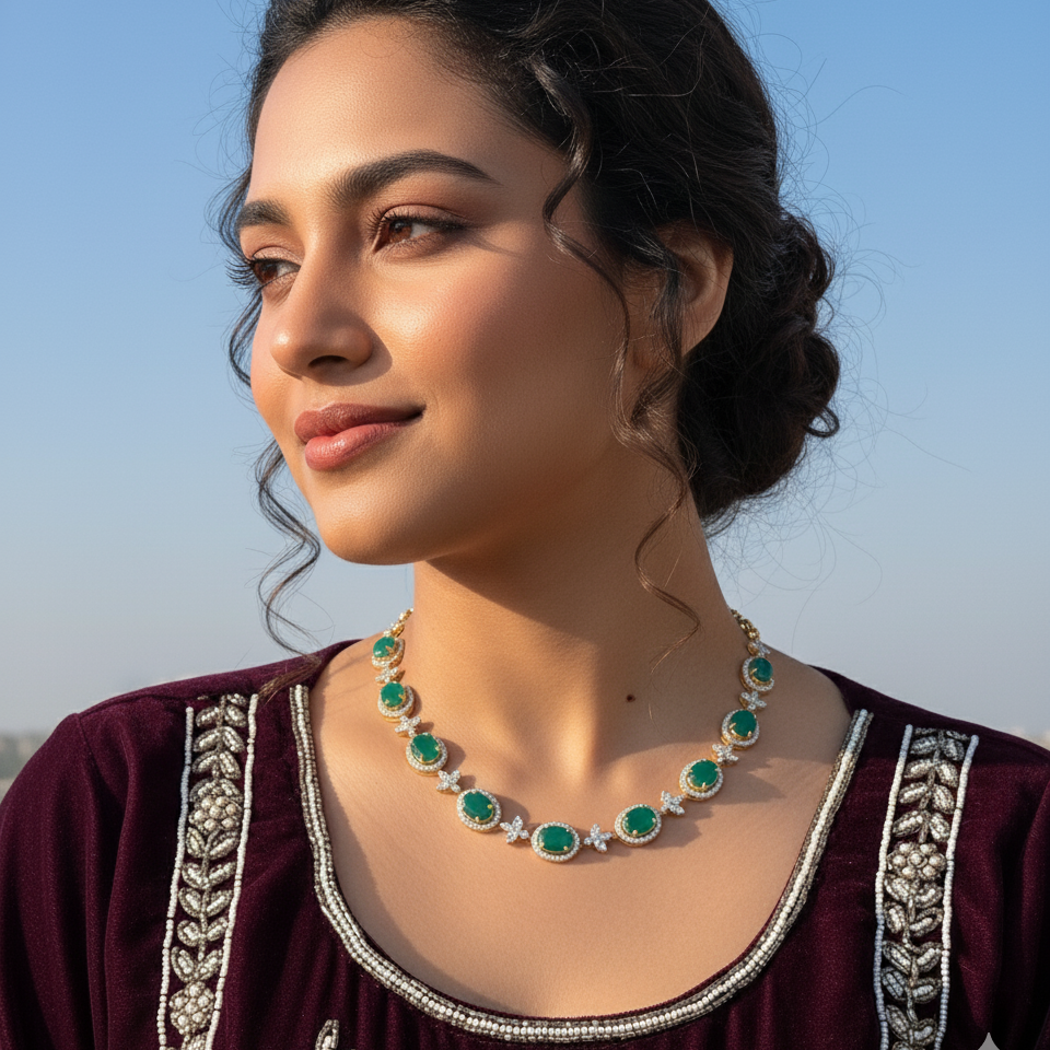 Emerald Halo Marquise Necklace