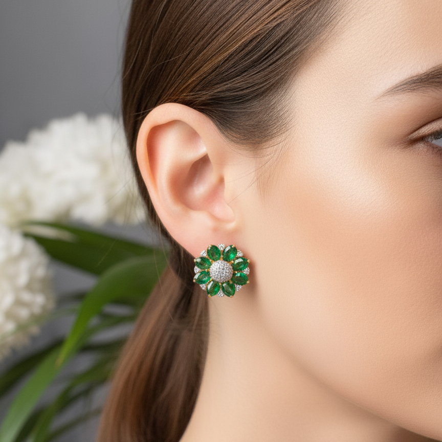 Emerald Daisy Earrings