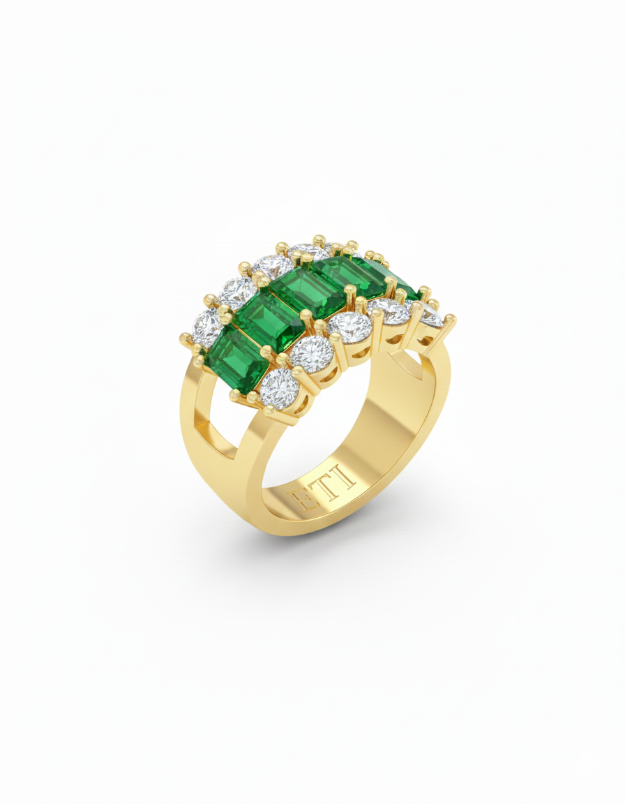 Emerald and Diamond Statement Ring