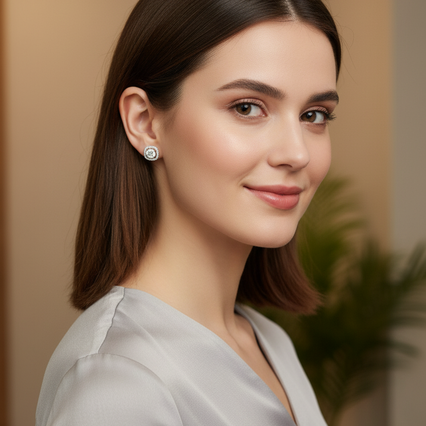 Solitaire Cushion Halo Earrings