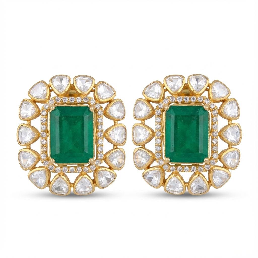 Royal Emerald Polki Moissanite Studs