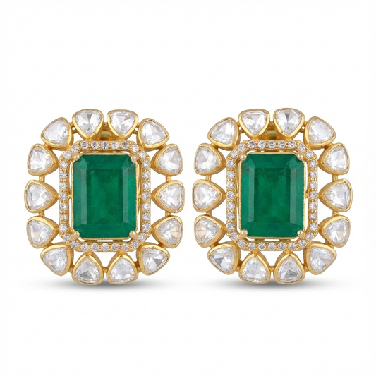 Royal Emerald Polki Moissanite Studs