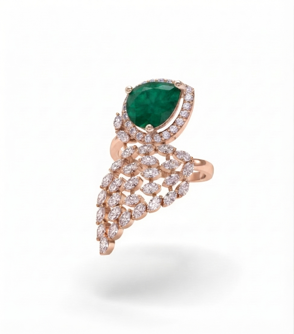 Emerald Feather Ring