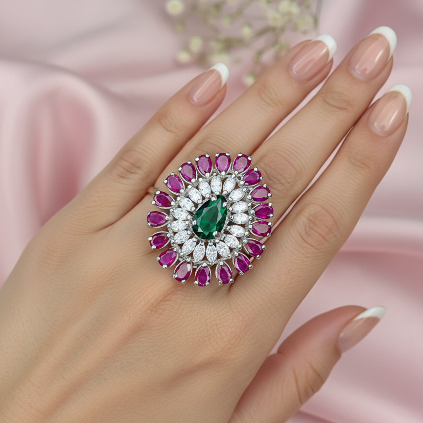 The Emerald & Ruby Cocktail Statement Ring