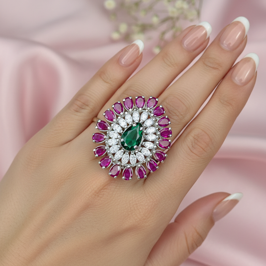 The Emerald & Ruby Cocktail Statement Ring