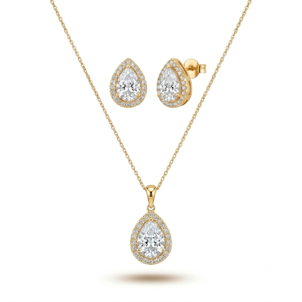 Pear Halo Pendant Set