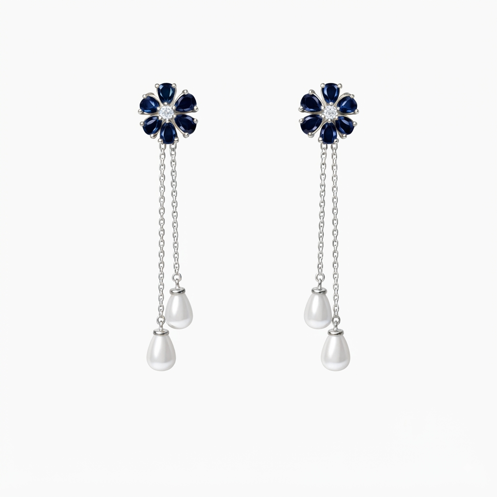 Detachable Blue Pearl Earrings