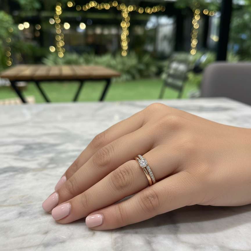 Stackable Solitaire Band Ring Set