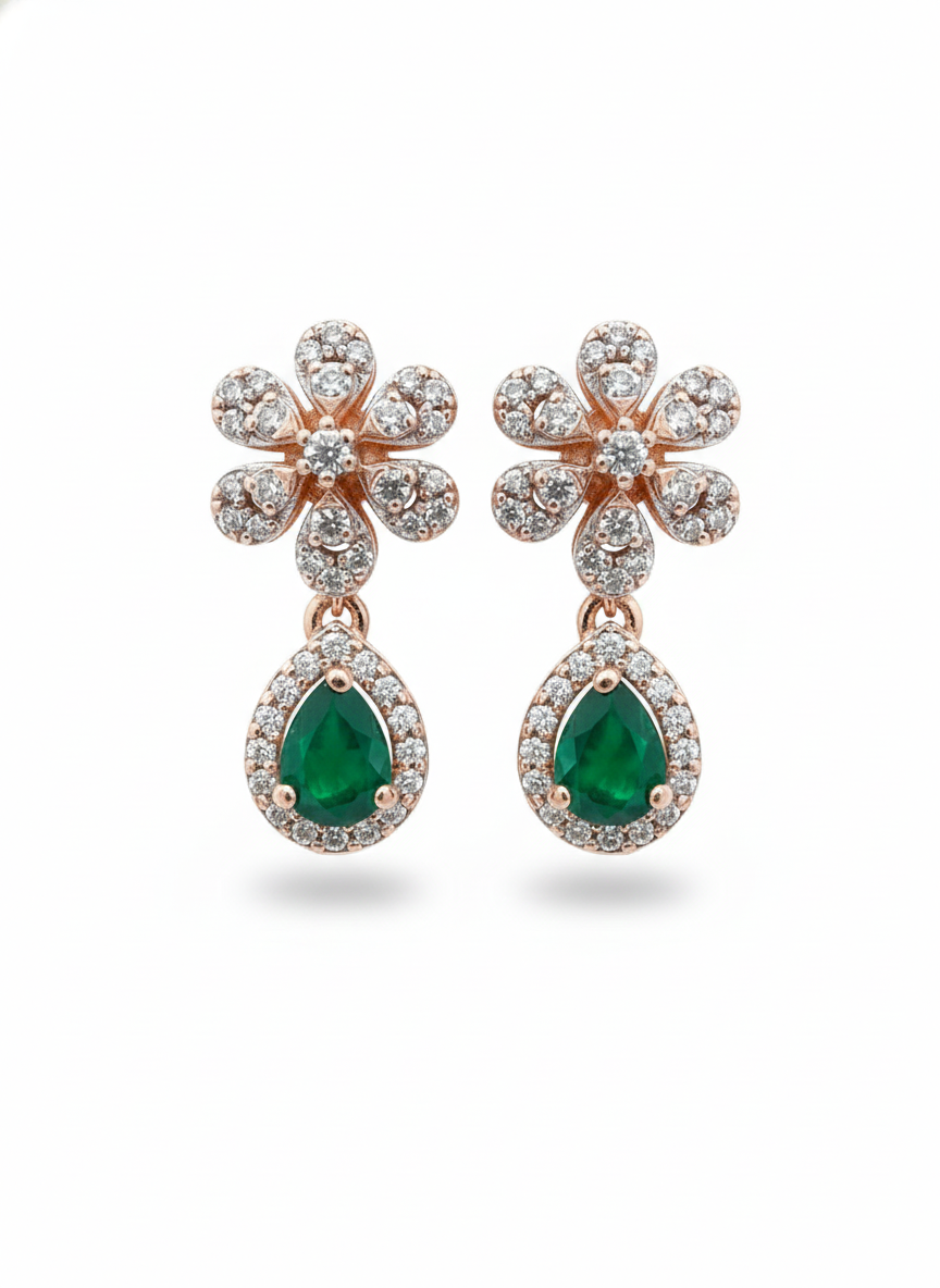 Floral earrings with Emerald Drop