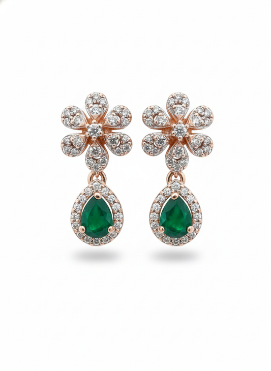 Floral earrings with Emerald Drop