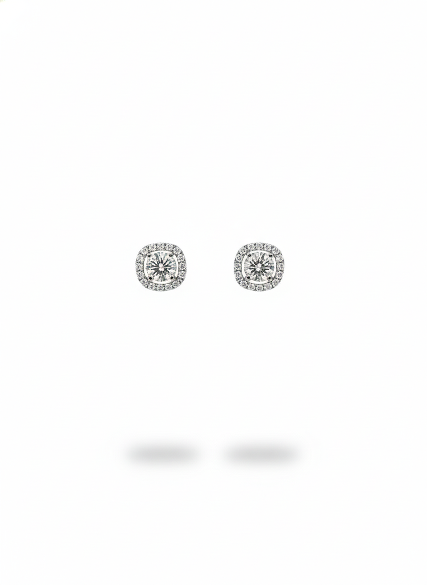 Solitaire Cushion Halo Earrings