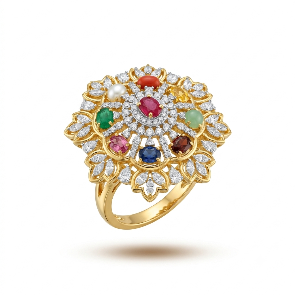 Navratna diamond ring