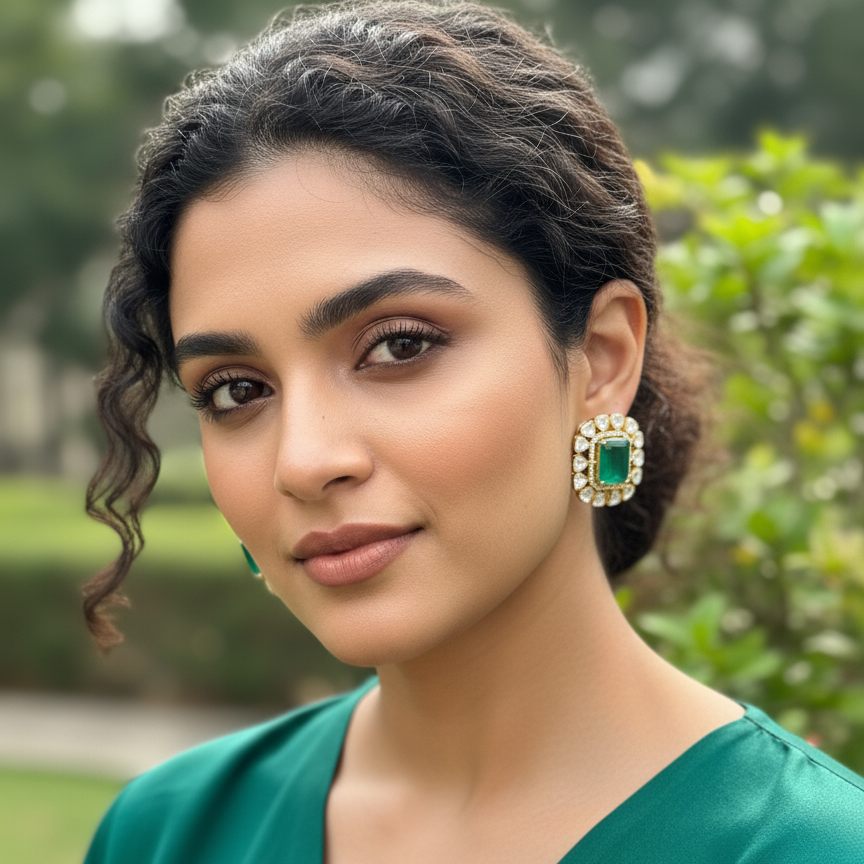 Royal Emerald Polki Moissanite Studs