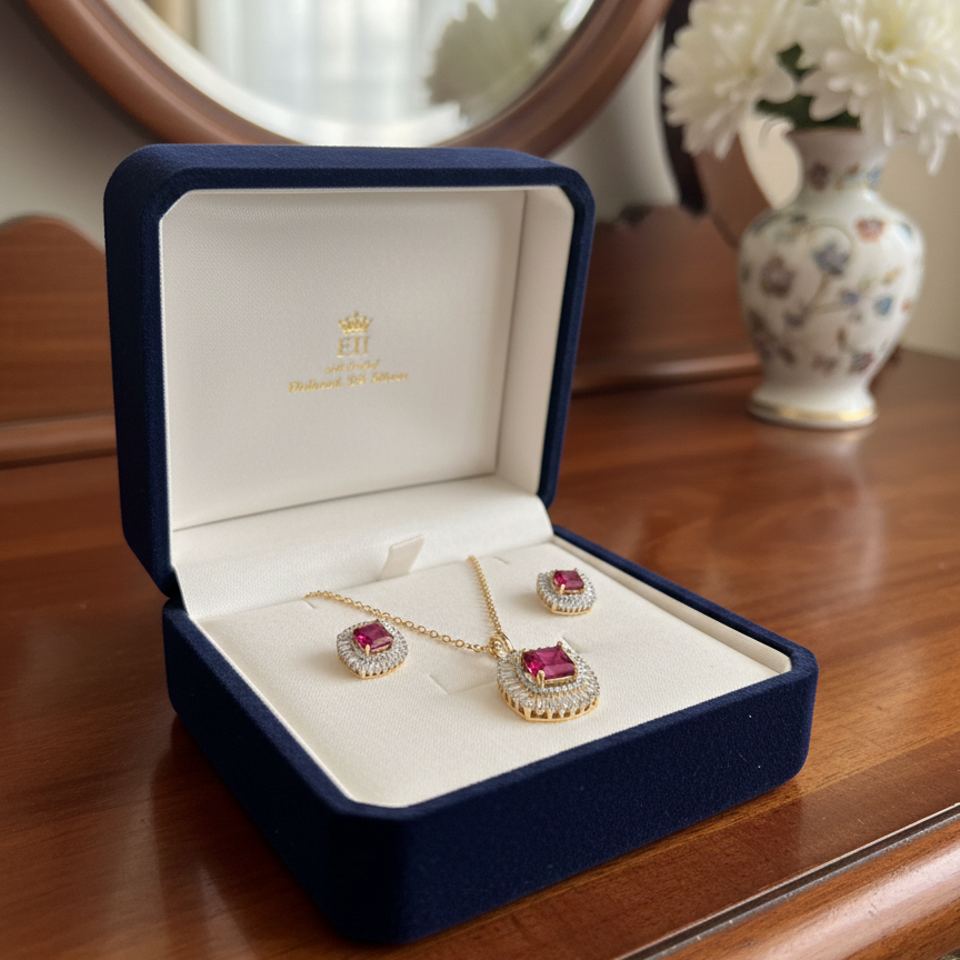 Ruby channel pendant set