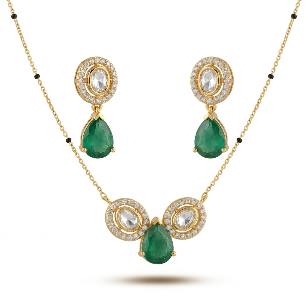 Polki Emerald Necklace Set
