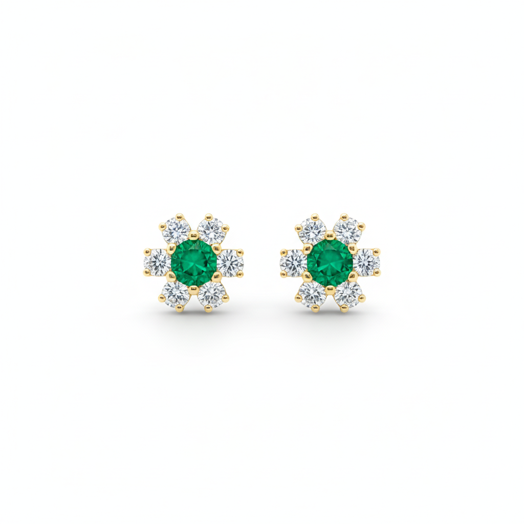 Emerald Flower Studs