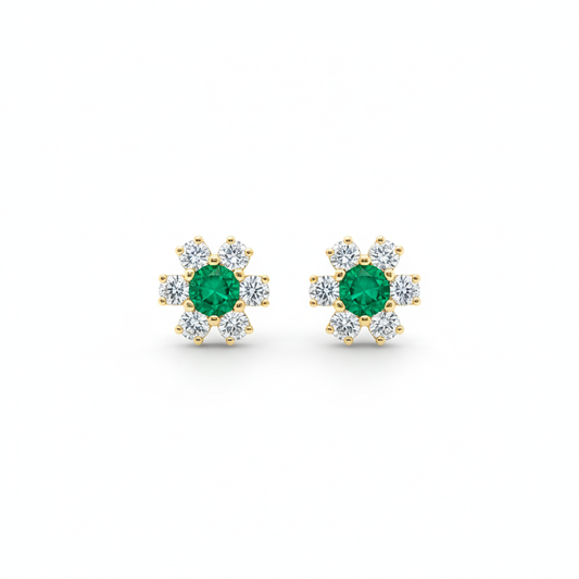 Emerald Flower Studs