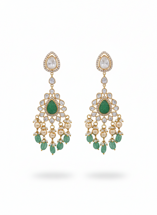 Moissanite Polki Emerald Earrings