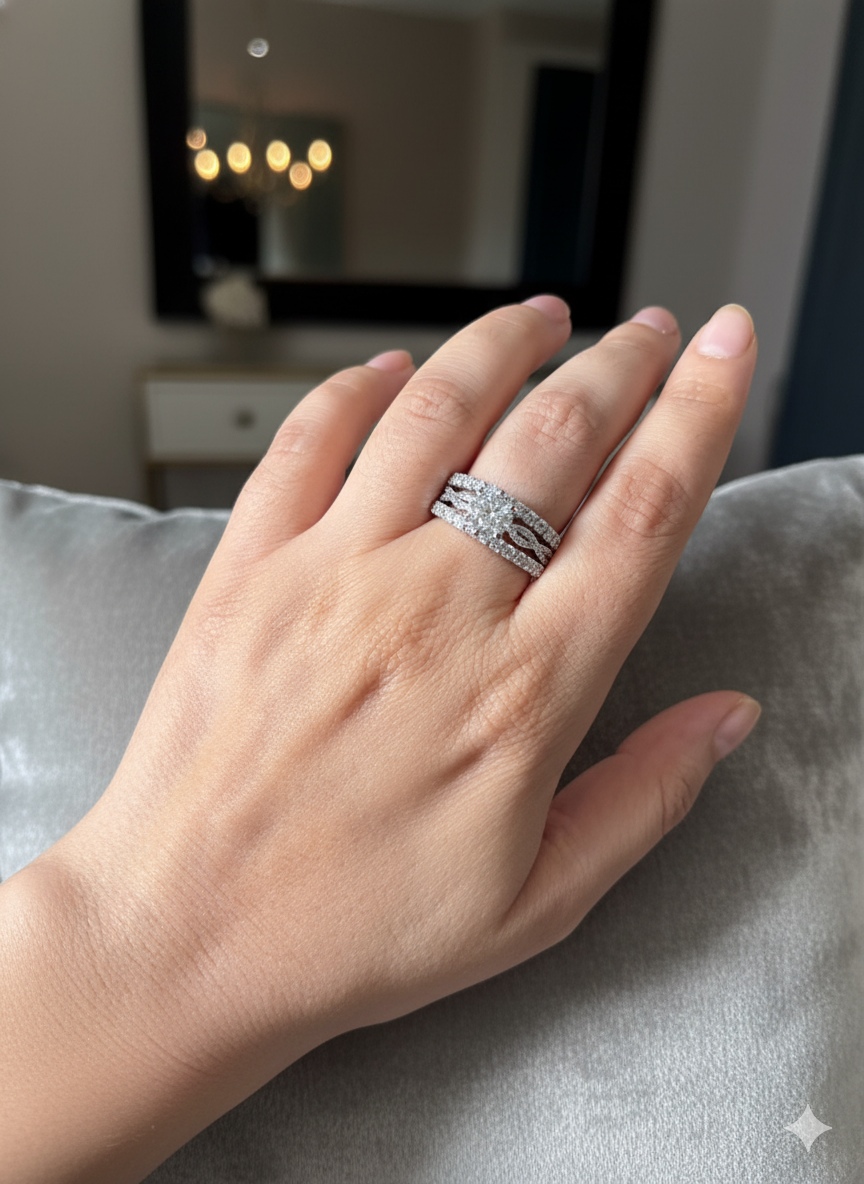 Celeste Solitaire Trio Ring