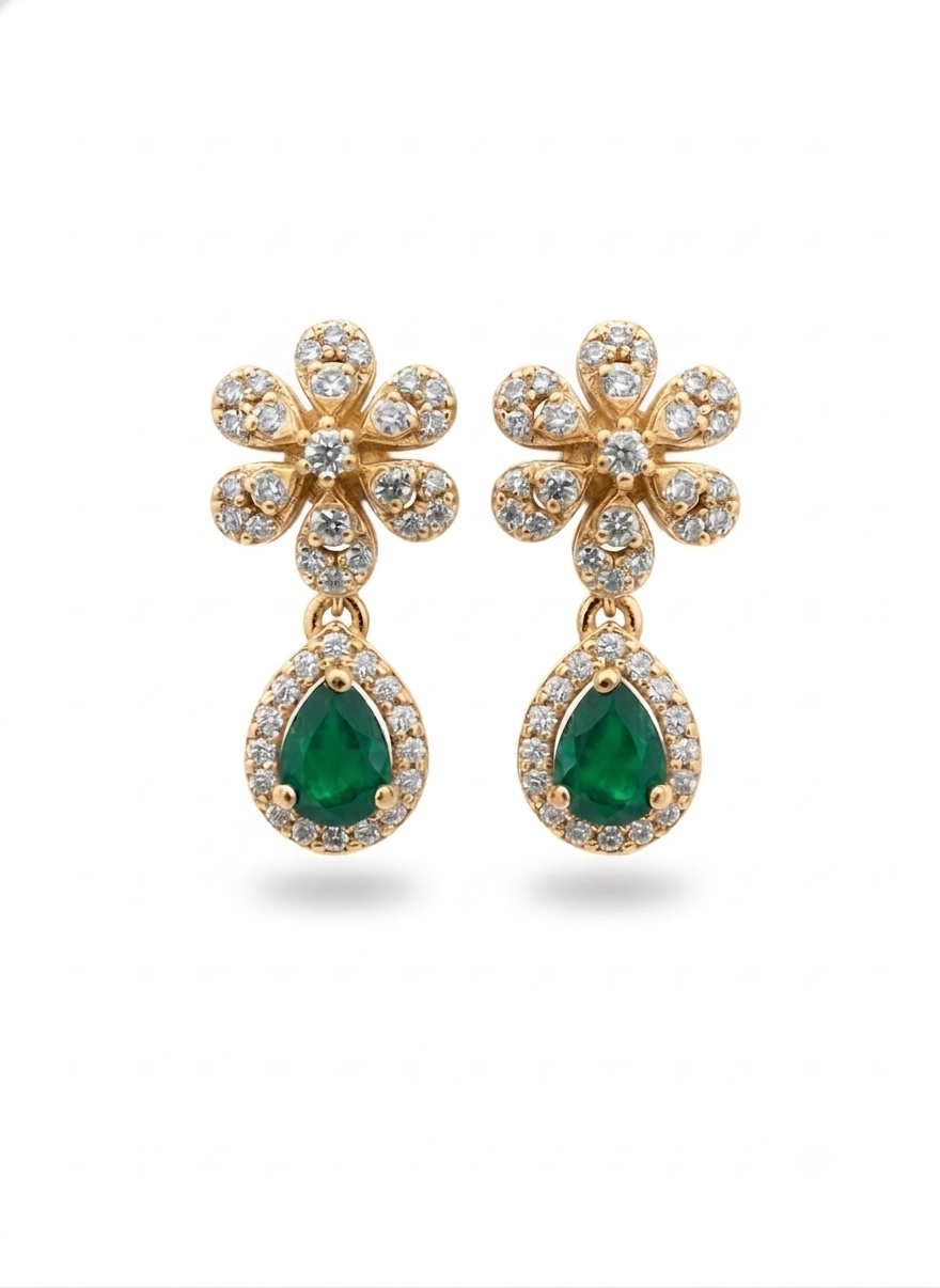 Floral earrings with Emerald Drop