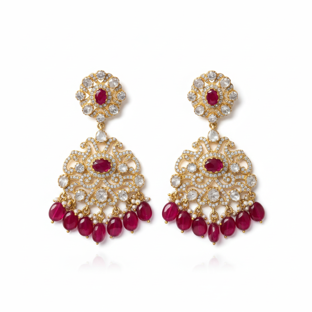 Moissanite Polki Ruby Danglers