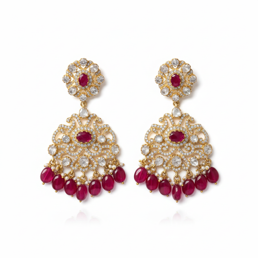 Moissanite Polki Ruby Danglers