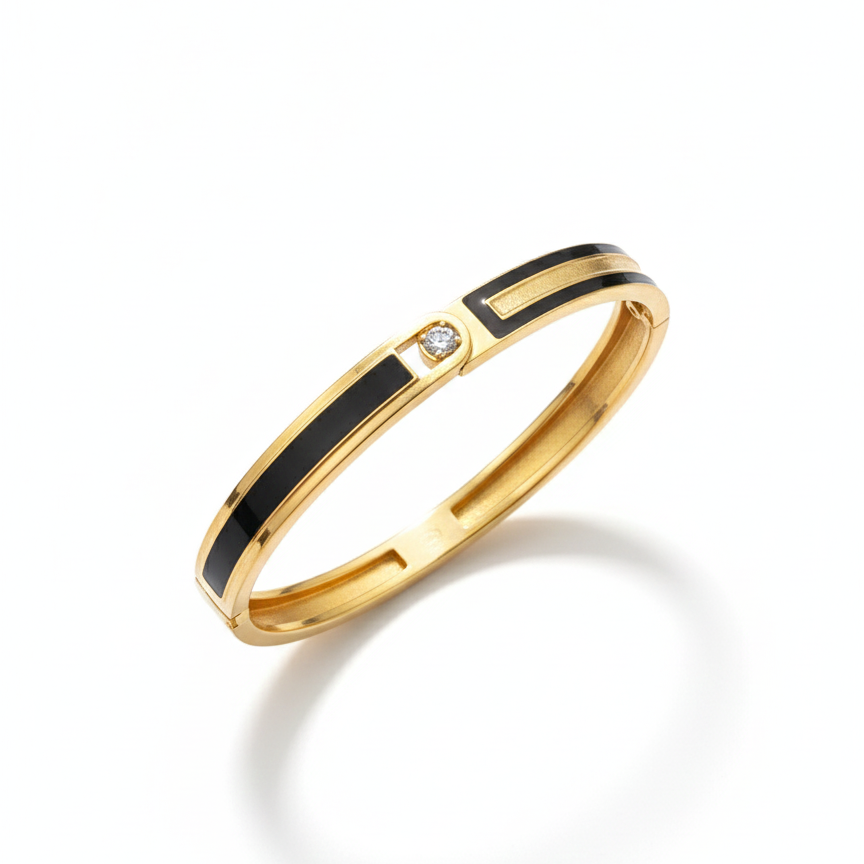 Diamond  Black Enamel Bangle (Openable)