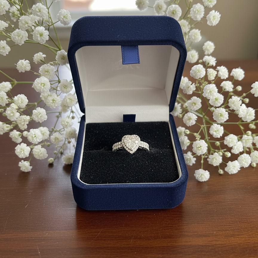 Heart Diamond Ring With Twin Bands