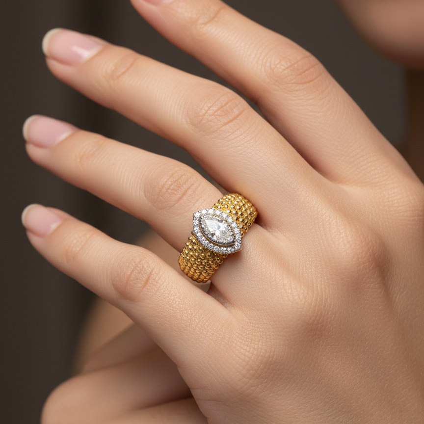 Beaded Marquise Ring