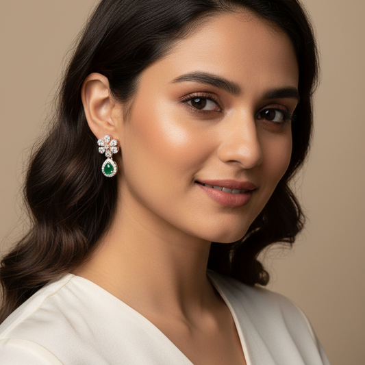 Floral earrings with Emerald Drop