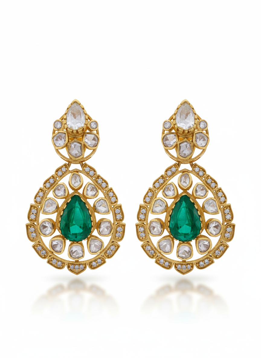 Emerald Moissanite Polki Dangler