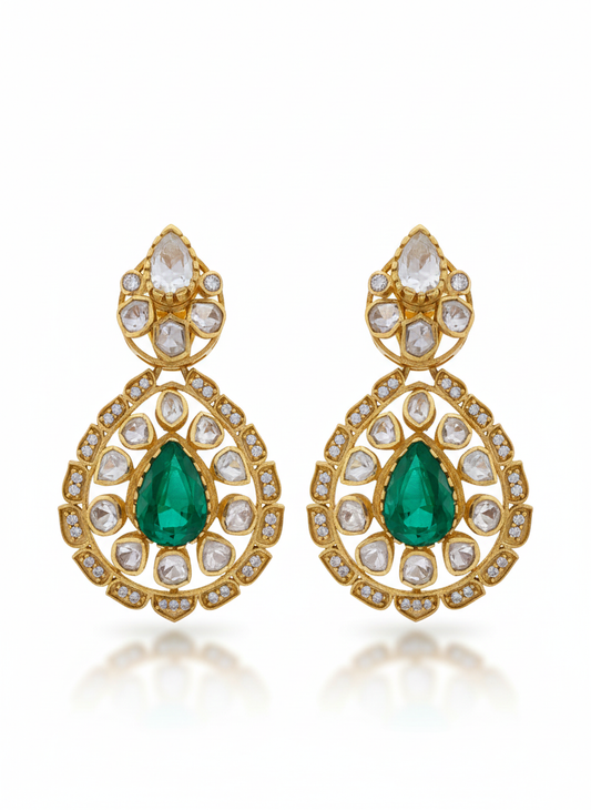Emerald Moissanite Polki Dangler