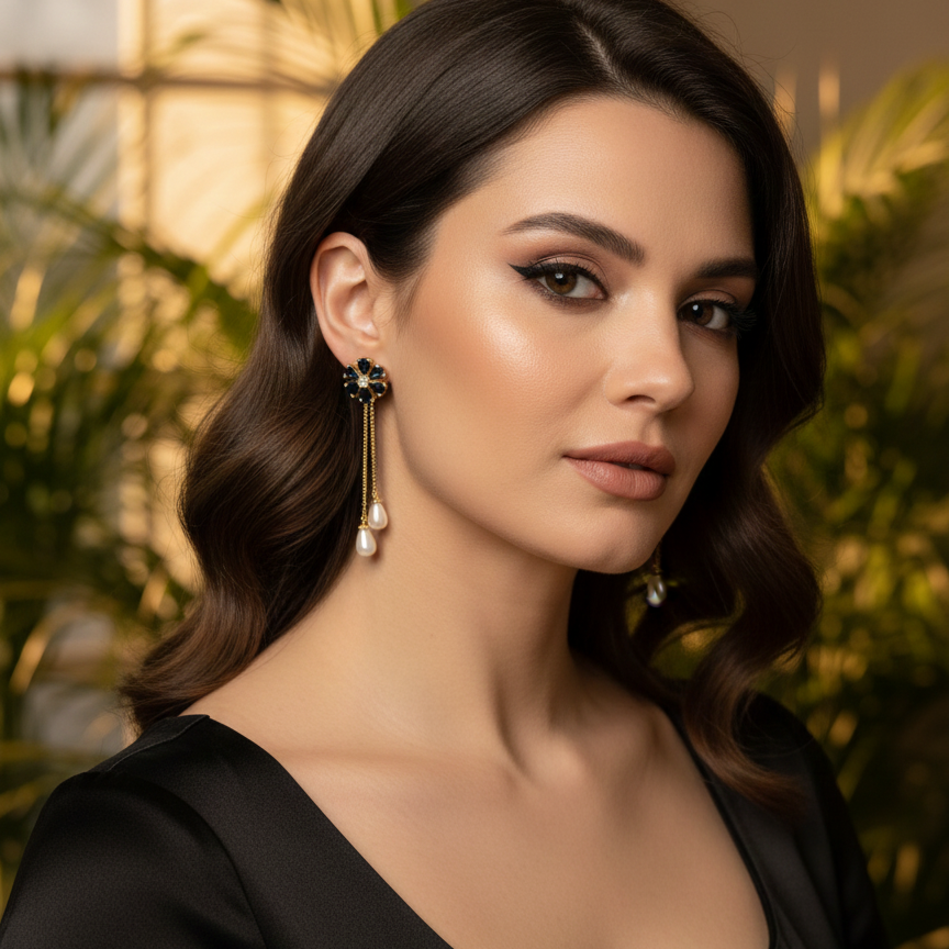 Detachable Blue Pearl Earrings