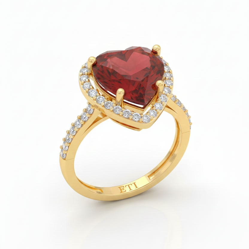 Garnet Heart Halo Ring
