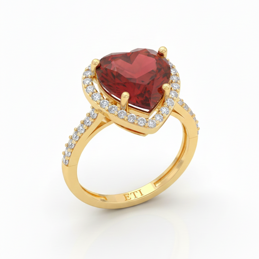 Garnet Heart Halo Ring