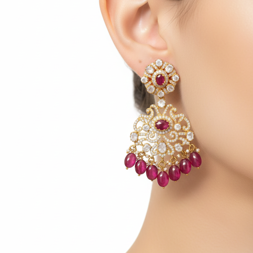 Moissanite Polki Ruby Danglers