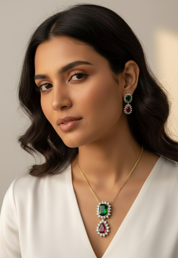 Emerald and Ruby Detachable Pendant Set