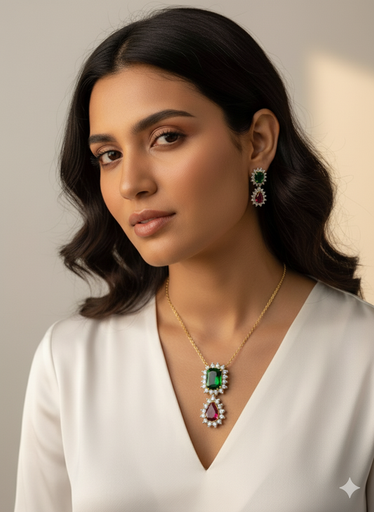 Emerald and Ruby Detachable Pendant Set
