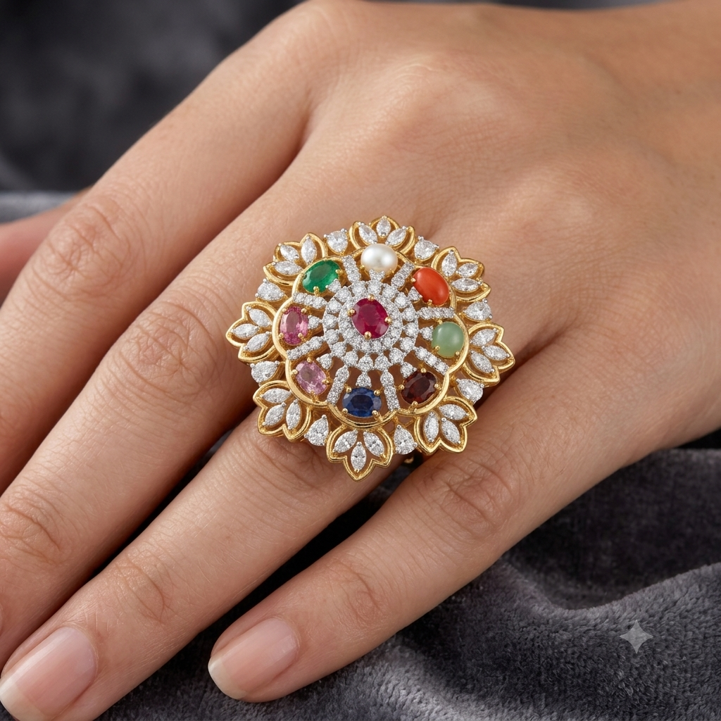 Navratna diamond ring